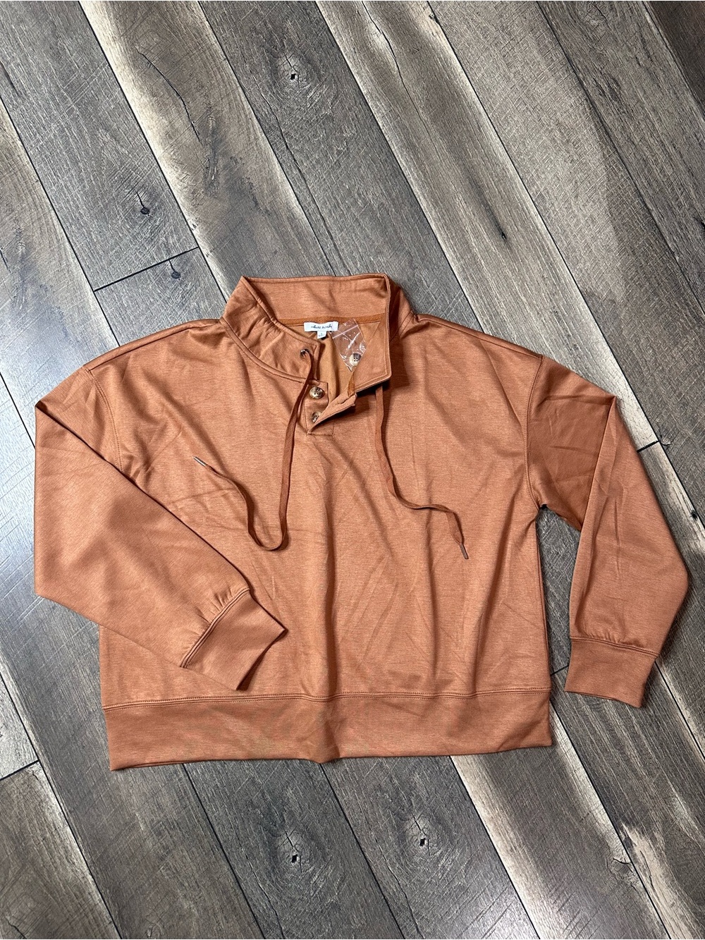 White Birch Rust Button Neck Pullover